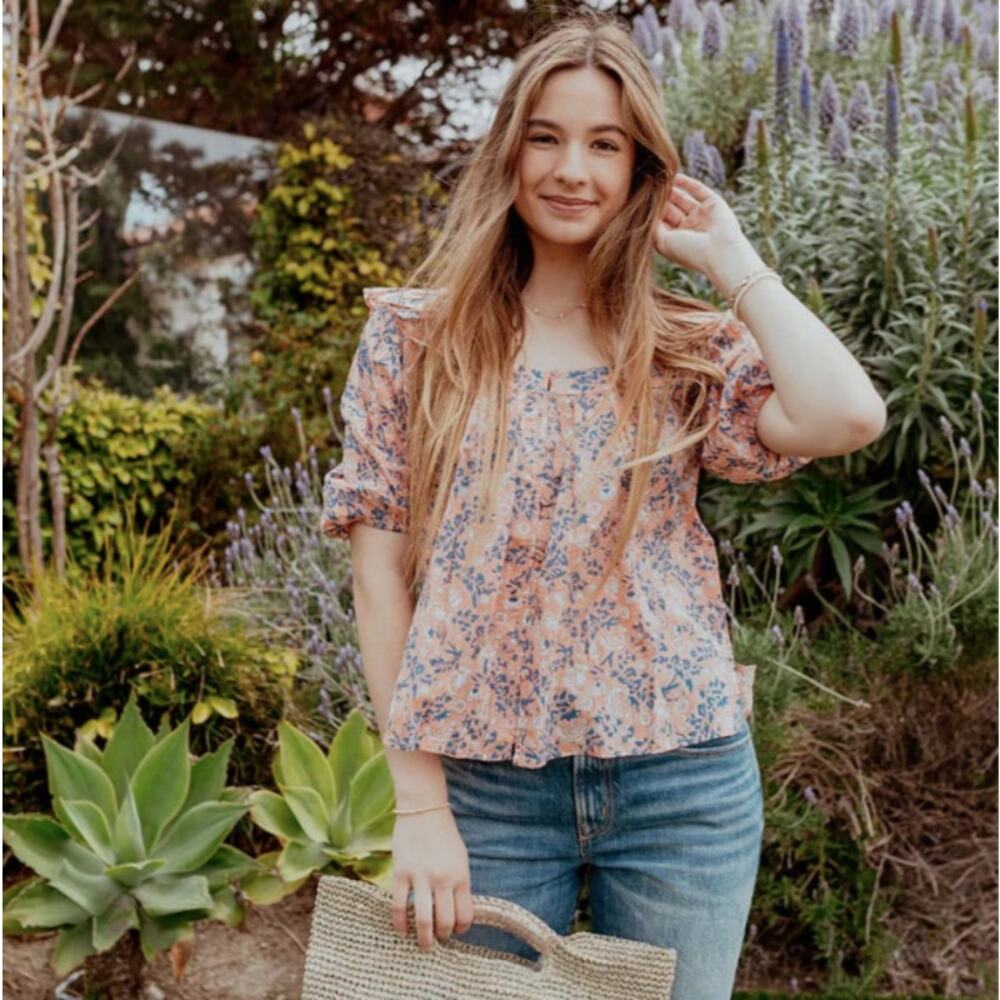 Cleobella Mariana Puff Sleeve Button Front Floral Blouse Top Shirt Small